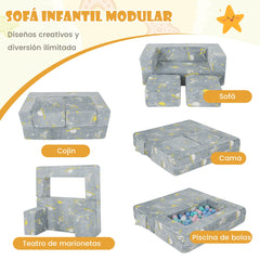 Sofá de Juegos para Niños con Otomanas Sofá Infantil Plegable y Luminoso con Funda Extraíble y Lavable para Bebés 107 x 52 x 41,5 cm Gris