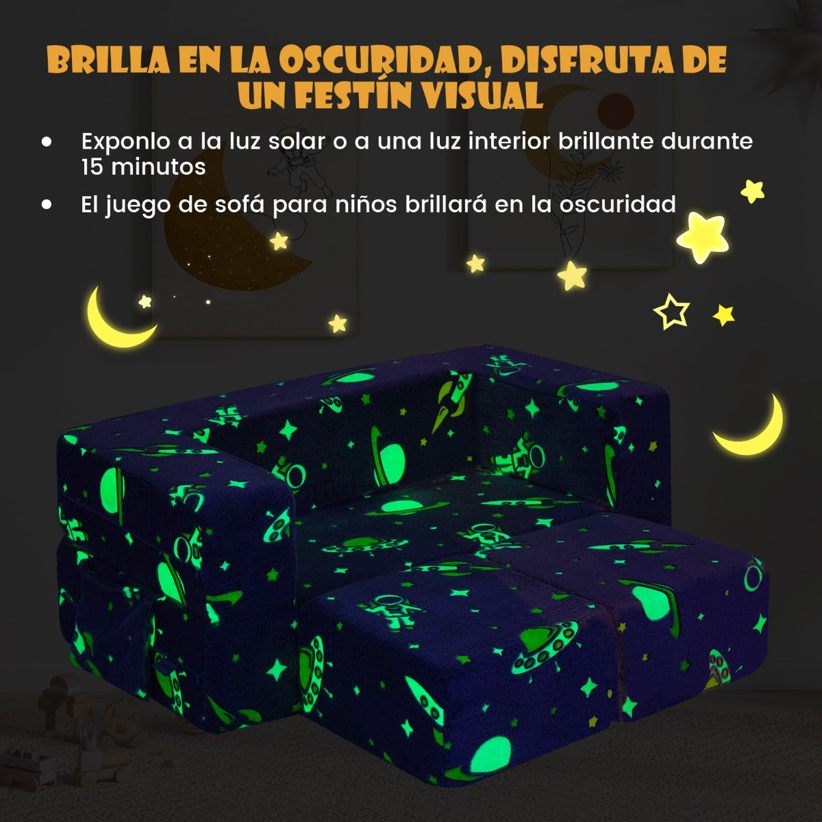 Sofá de Juegos para Niños con Otomanas Sofá Infantil Plegable y Luminoso con Funda Extraíble y Lavable para Bebés 107 x 52 x 41,5 cm Gris