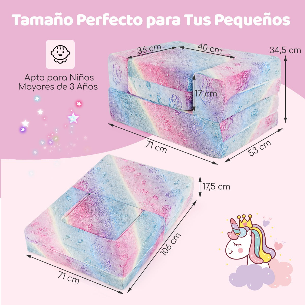 Sofá Infantil Sofá Modular para Niños Brilla en la Oscuridad con Cojín Funda Lavable a Máquina y Relleno de Espuma para Niños 3+ Años Rosa