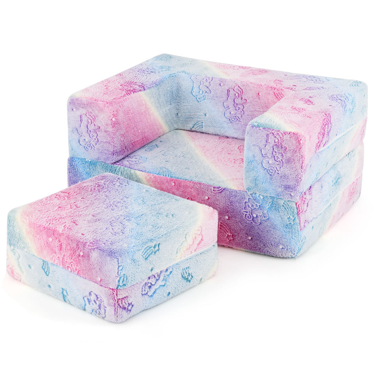 Sofá Infantil Sofá Modular para Niños Brilla en la Oscuridad con Cojín Funda Lavable a Máquina y Relleno de Espuma para Niños 3+ Años Rosa