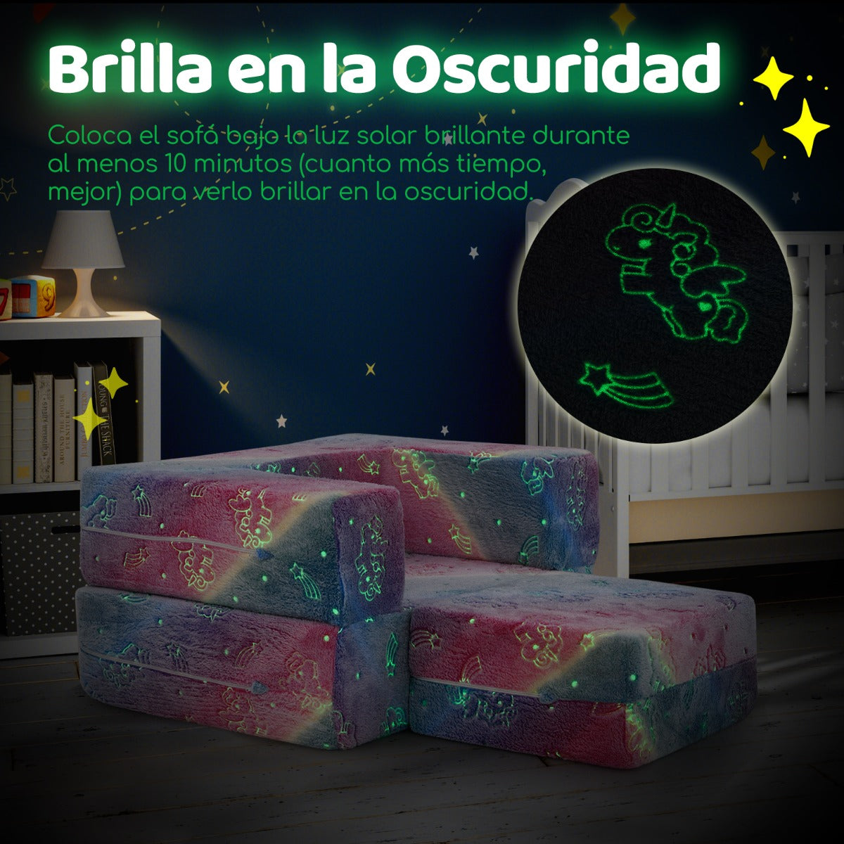 Sofá Infantil Sofá Modular para Niños Brilla en la Oscuridad con Cojín Funda Lavable a Máquina y Relleno de Espuma para Niños 3+ Años Rosa
