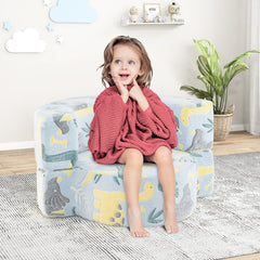 Sofá Infantil 2 en 1 que Brilla en la Oscuridad Sillón Convertible para Niños con Funda Desmontable y Lavable Patrón de Estrellas Azul