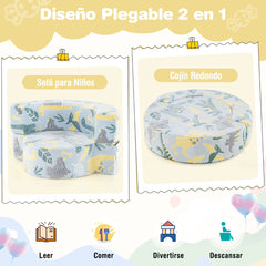 Sofá Infantil 2 en 1 que Brilla en la Oscuridad Sillón Convertible para Niños con Funda Desmontable y Lavable Patrón de Estrellas Azul