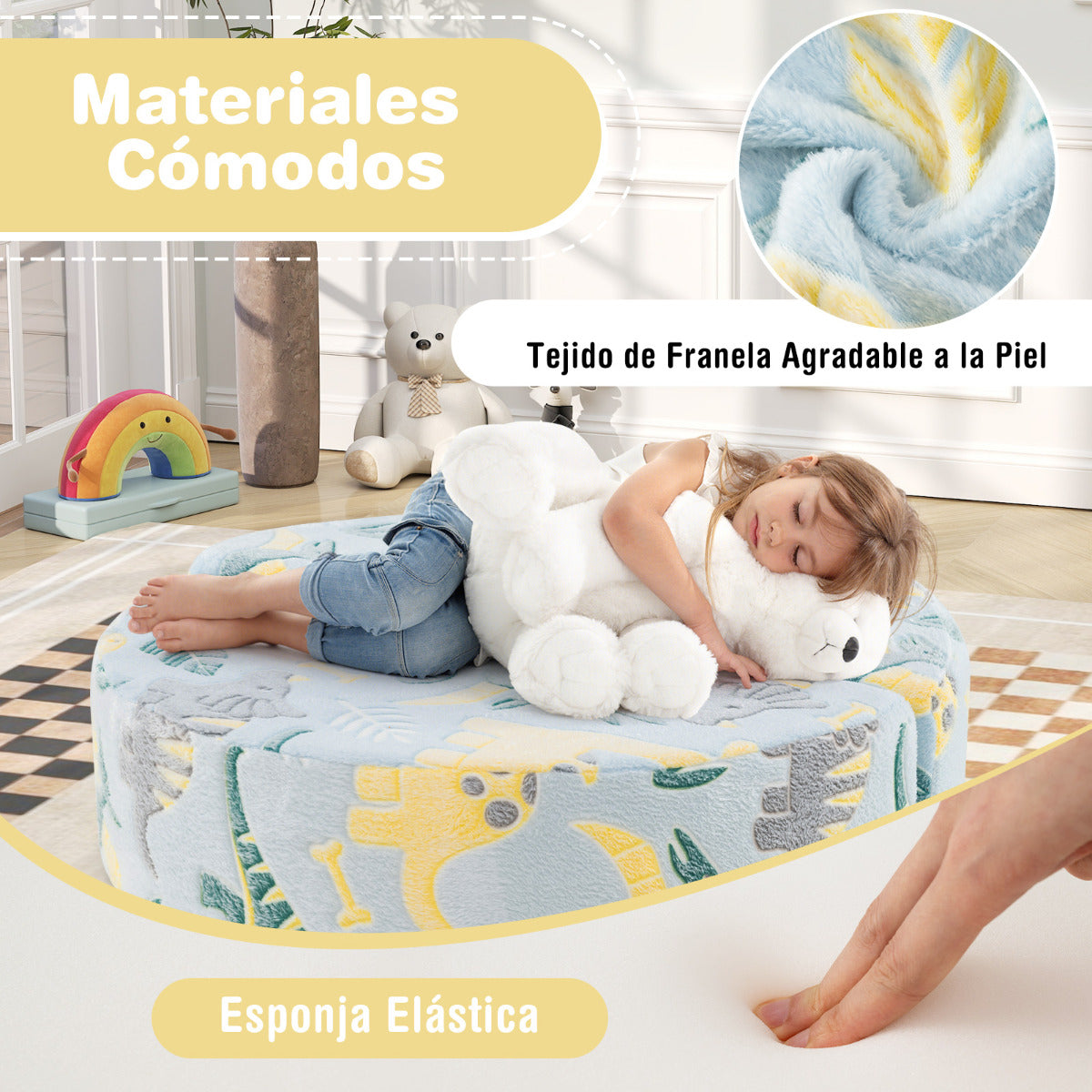 Sofá Infantil 2 en 1 que Brilla en la Oscuridad Sillón Convertible para Niños con Funda Desmontable y Lavable Patrón de Estrellas Azul