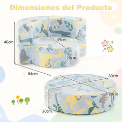Sofá Infantil 2 en 1 que Brilla en la Oscuridad Sillón Convertible para Niños con Funda Desmontable y Lavable Patrón de Estrellas Azul