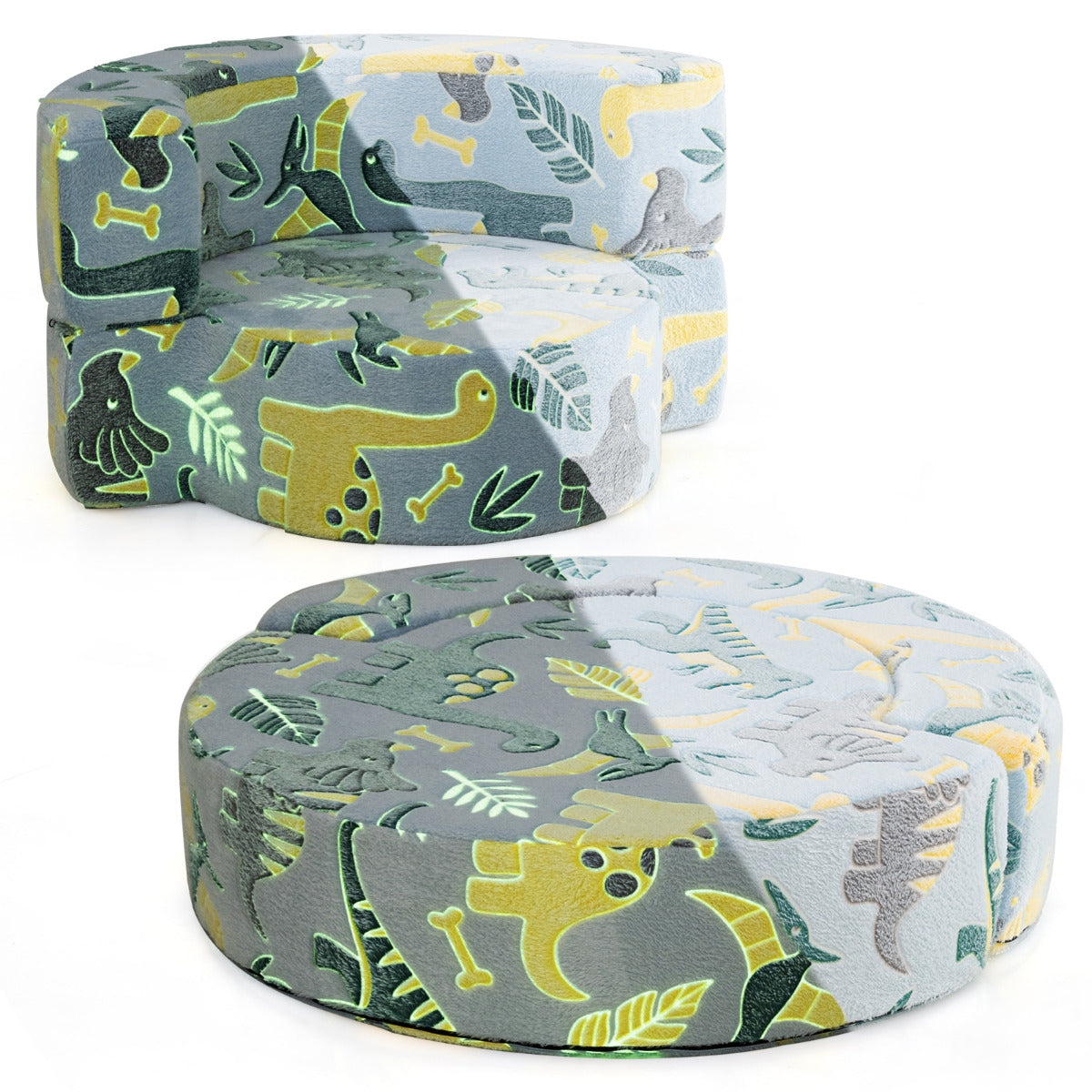 Sofá Infantil 2 en 1 que Brilla en la Oscuridad Sillón Convertible para Niños con Funda Desmontable y Lavable Patrón de Estrellas Azul