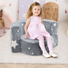 Sofá Infantil 2 en 1 que Brilla en la Oscuridad Sillón Convertible para Niños con Funda Desmontable y Lavable Patrón de Estrellas Gris