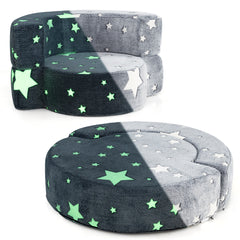 Sofá Infantil 2 en 1 que Brilla en la Oscuridad Sillón Convertible para Niños con Funda Desmontable y Lavable Patrón de Estrellas Gris