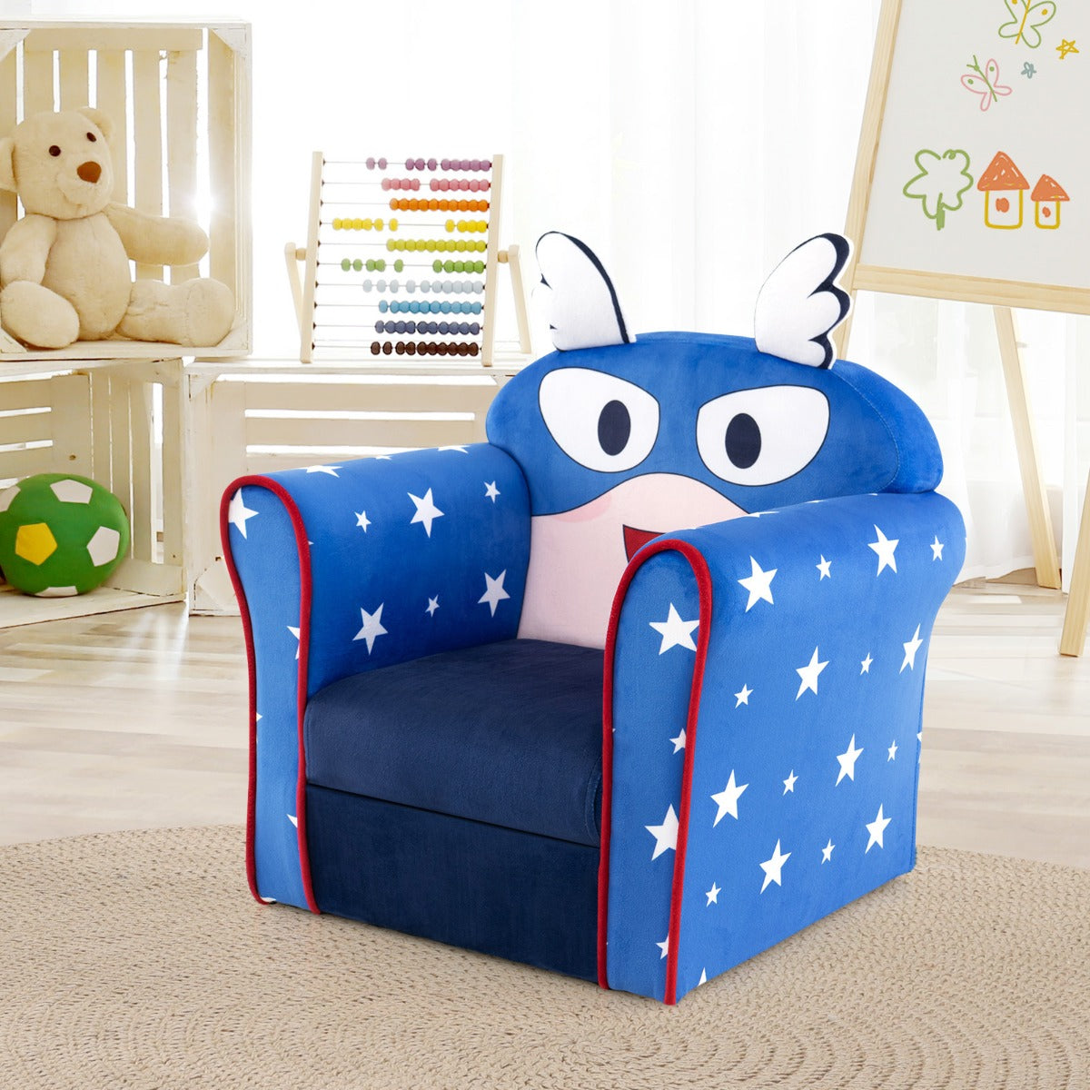 Sillón Infantil Tapizado Marco de Madera Superficie de Terciopelo Relleno de Espuma Sofá para Niños para Dormitorio 50 x 40 x 54 cm Azul