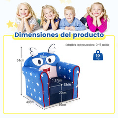 Sillón Infantil Tapizado Marco de Madera Superficie de Terciopelo Relleno de Espuma Sofá para Niños para Dormitorio 50 x 40 x 54 cm Azul