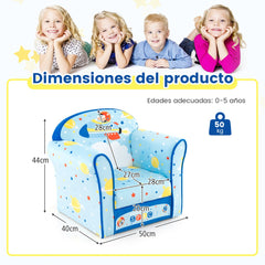 Sillón Infantil Tapizado Sofá para Niños con Marco de Madera Superficie de Terciopelo Relleno de Espuma para Dormitorio 50 x 40 x 54 cm Azul