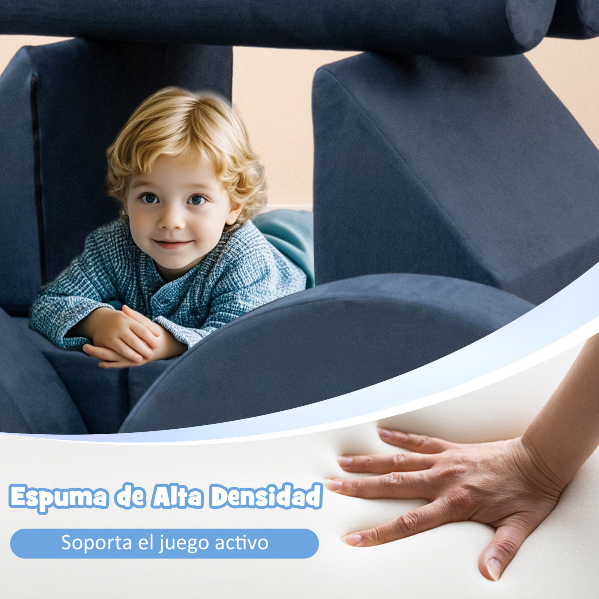 Sofá Modular Infantil de 13 Piezas Conjunto Versátil de Sofá Seccional para Niños para Guardería Sofá de Espuma Convertible Azul Marino
