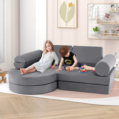 Sofá Modular Infantil de 13 Piezas Conjunto Versátil de Sofá Seccional para Niños para Guardería Sofá de Espuma Convertible Gris