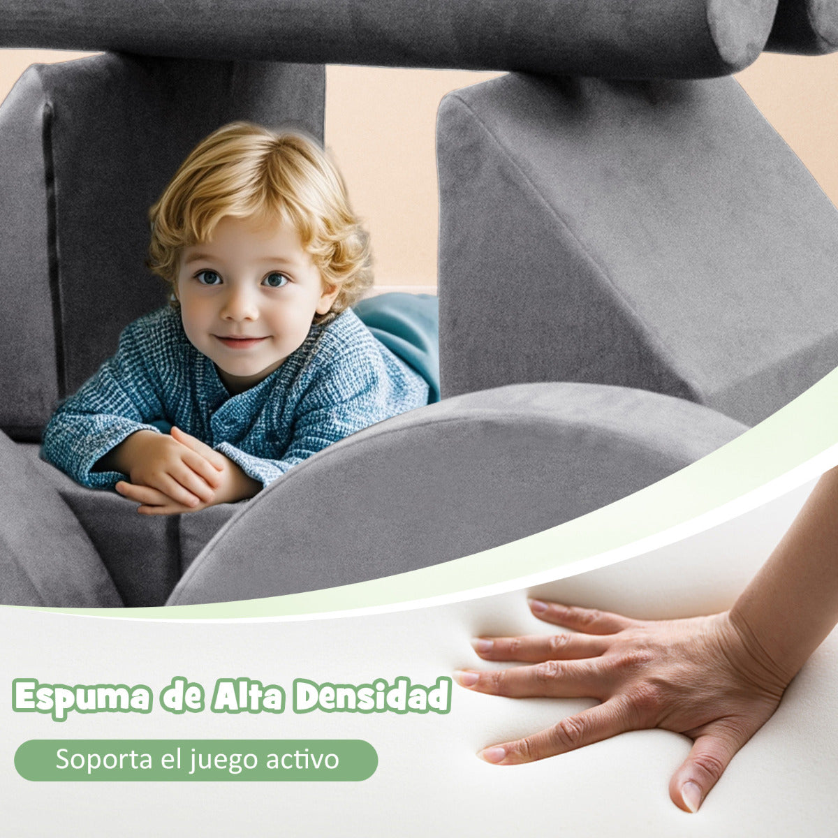 Sofá Modular Infantil de 13 Piezas Conjunto Versátil de Sofá Seccional para Niños para Guardería Sofá de Espuma Convertible Gris