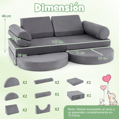 Sofá Modular Infantil de 13 Piezas Conjunto Versátil de Sofá Seccional para Niños para Guardería Sofá de Espuma Convertible Gris
