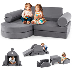 Sofá Modular Infantil de 13 Piezas Conjunto Versátil de Sofá Seccional para Niños para Guardería Sofá de Espuma Convertible Gris