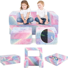 Sofá Modular Brillante para Niños Sofá de Juego 3 en 1 para Bebés con Funda de Franela Extraíble y Lavable Mini Sofá de Peluche Multicolor 1