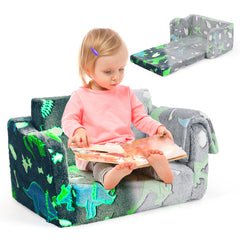 Sofá para Niños con Manta Sofá Plegable 2 en 1 para Niños Pequeños 3+ Años Sillón Brillante en la Oscuridad Silla Cómoda Infantil Gris