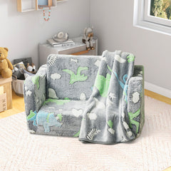 Sofá para Niños con Manta Sofá Plegable 2 en 1 para Niños Pequeños 3+ Años Sillón Brillante en la Oscuridad Silla Cómoda Infantil Gris