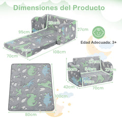 Sofá para Niños con Manta Sofá Plegable 2 en 1 para Niños Pequeños 3+ Años Sillón Brillante en la Oscuridad Silla Cómoda Infantil Gris