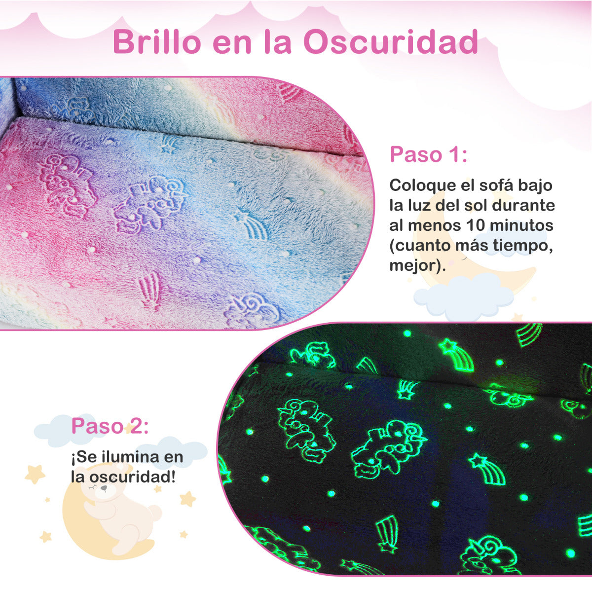 Sofá para Niños con Manta Sofá Plegable 2 en 1 para Niños Pequeños 3+ Años Sillón Brillante en la Oscuridad Silla Cómoda Infantil Multicolor