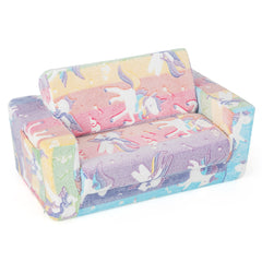 Sillón Infantil 2 en 1 con Respaldo Abatible Sofá Convertible para Niños con Funda de Tela de Franela Extraíble 51 x 80 x 42 cm Colorido