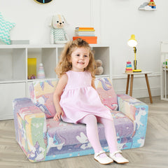 Sillón Infantil 2 en 1 con Respaldo Abatible Sofá Convertible para Niños con Funda de Tela de Franela Extraíble 51 x 80 x 42 cm Colorido