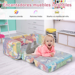 Sillón Infantil 2 en 1 con Respaldo Abatible Sofá Convertible para Niños con Funda de Tela de Franela Extraíble 51 x 80 x 42 cm Colorido