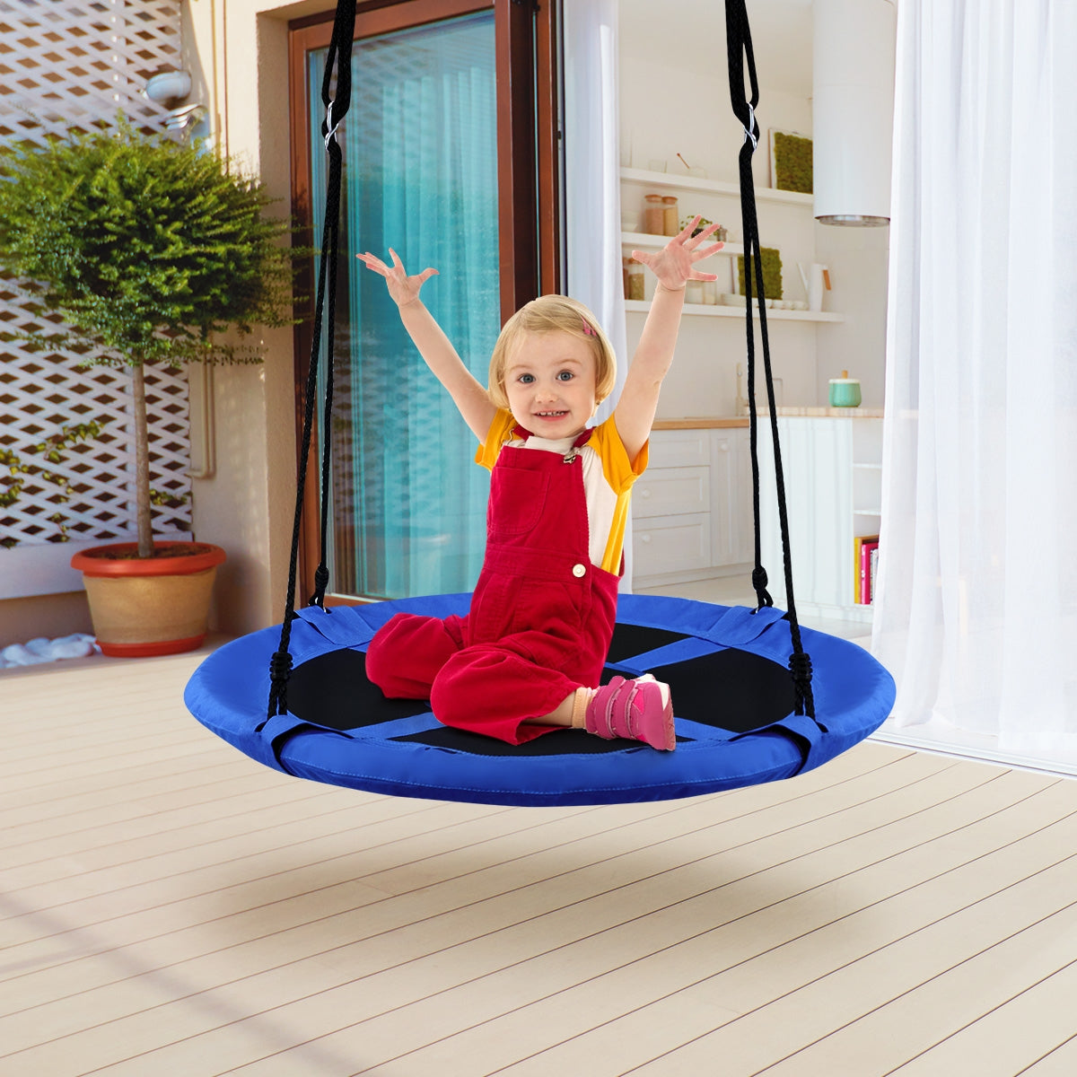 Columpio Redondo Carga 150kg Columpio Diámetro 100cm Altura Ajustable para Jardín Exterior Azul