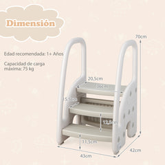 Taburete de 3 Escalones para Niños Taburete Infantil con Manijas de Seguridad Escalones Antideslizante para Cocina Baño 43 x 42 x 70 cm Gris
