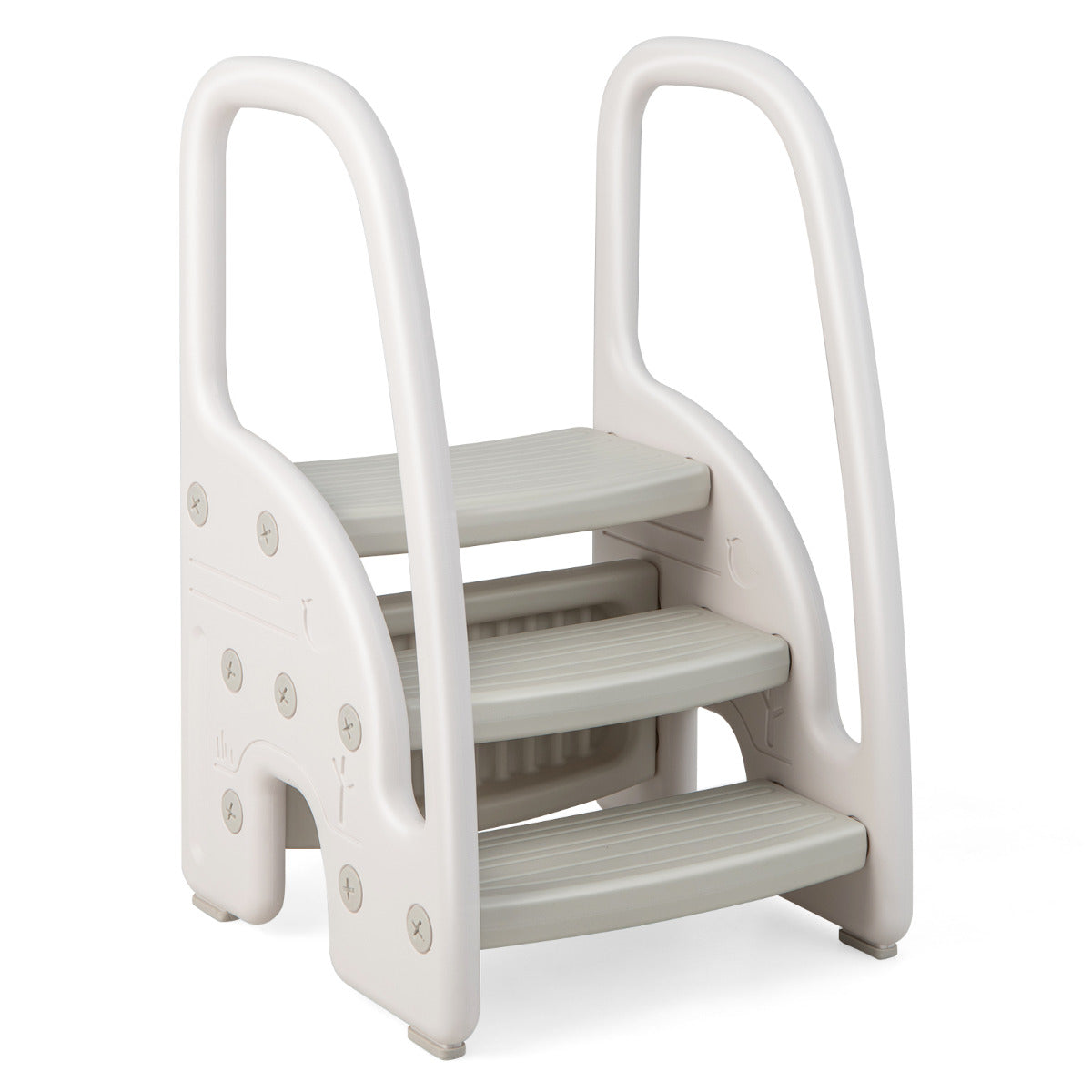 Taburete de 3 Escalones para Niños Taburete Infantil con Manijas de Seguridad Escalones Antideslizante para Cocina Baño 43 x 42 x 70 cm Gris