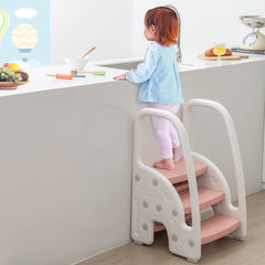 Taburete de 3 Escalones para Niños Taburete Infantil con Manijas de Seguridad Escalones Antideslizante para Cocina Baño 43 x 42 x 70 cm Rosa