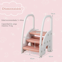 Taburete de 3 Escalones para Niños Taburete Infantil con Manijas de Seguridad Escalones Antideslizante para Cocina Baño 43 x 42 x 70 cm Rosa