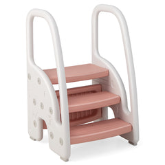 Taburete de 3 Escalones para Niños Taburete Infantil con Manijas de Seguridad Escalones Antideslizante para Cocina Baño 43 x 42 x 70 cm Rosa