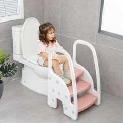 Taburete de 3 Escalones para Niños Taburete Infantil con Manijas de Seguridad Escalones Antideslizante para Cocina Baño 43 x 42 x 70 cm Rosa