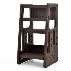 Taburete Escalera para Niños Torre de Aprendizaje con 3 Alturas Regulables para Niños con Doble Barrera de Seguridad Marrón