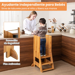 2 en 1 Torre de Pie para Niños de 1-7 Años con 3 Bolígrafos Base de Agua Pizarra Plataforma y Escalón Ajustables Carga 70 kg Natural
