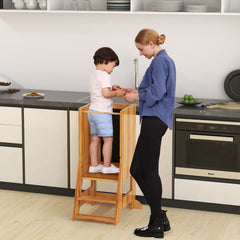 2 en 1 Torre de Pie para Niños de 1-7 Años con 3 Bolígrafos Base de Agua Pizarra Plataforma y Escalón Ajustables Carga 70 kg Natural