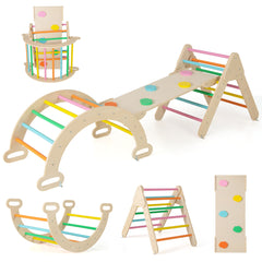 3 en 1 Triángulo de Escalada de Madera para Niños Juego de Escalada con Triángulo/Arco/Rampa para Deslizarse o Escalar Montessori Multicolor