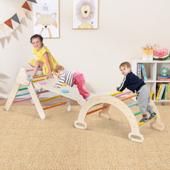 3 en 1 Triángulo de Escalada de Madera para Niños Juego de Escalada con Triángulo/Arco/Rampa para Deslizarse o Escalar Montessori Multicolor