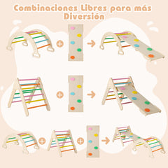 3 en 1 Triángulo de Escalada de Madera para Niños Juego de Escalada con Triángulo/Arco/Rampa para Deslizarse o Escalar Montessori Multicolor