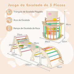 3 en 1 Triángulo de Escalada de Madera para Niños Juego de Escalada con Triángulo/Arco/Rampa para Deslizarse o Escalar Montessori Multicolor