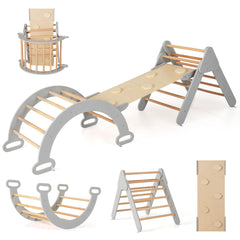 3 en 1 Triángulo de Escalada de Madera para Niños Juego de Escalada con Triángulo/Arco/Rampa para Deslizarse o Escalar Montessori Gris