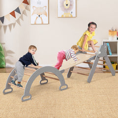 3 en 1 Triángulo de Escalada de Madera para Niños Juego de Escalada con Triángulo/Arco/Rampa para Deslizarse o Escalar Montessori Gris