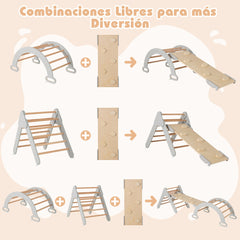 3 en 1 Triángulo de Escalada de Madera para Niños Juego de Escalada con Triángulo/Arco/Rampa para Deslizarse o Escalar Montessori Gris