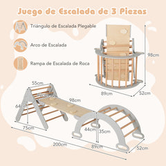 3 en 1 Triángulo de Escalada de Madera para Niños Juego de Escalada con Triángulo/Arco/Rampa para Deslizarse o Escalar Montessori Gris