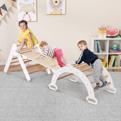 3 en 1 Triángulo de Escalada de Madera para Niños Juego de Escalada con Triángulo/Arco/Rampa para Deslizarse o Escalar Montessori Blanco