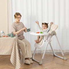 Trona Convertible para Bebés con Altura Regulable de 90-105 cm Silla de Comedor Portátil con Bandeja Extraíble Respaldo Reposapiés Beige