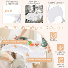 Trona Convertible para Bebés con Altura Regulable de 90-105 cm Silla de Comedor Portátil con Bandeja Extraíble Respaldo Reposapiés Beige