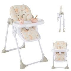 Trona Convertible para Bebés con Altura Regulable de 90-105 cm Silla de Comedor Portátil con Bandeja Extraíble Respaldo Reposapiés Beige